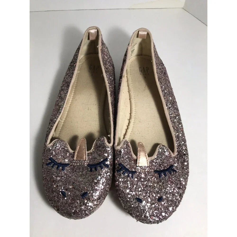 Gap Kids Size 3 Pink Multi Glitter Unicorn Ballet Flats